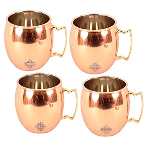 indian art villa pure copper round shaped plain design moscow mule beer mug cup volume-530ml set of 4