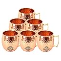 INDIAN ART VILLA Pure Copper Round Shaped Shine Hammered Design Moscow Mule Beer Mug Cup, Best for Beer Cocktail Parties, Barware, Volume-530ML