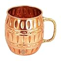 INDIAN ART VILLA Pure Copper Round Barrel Shaped Design Moscow Mule Beer Mug Cup, Best for Beer Cocktail Parties, Barware, Volume-530ML