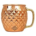 INDIAN ART VILLA Pure Copper Round Shaped Diamond Hammered Design Moscow Mule Beer Mug Cup, Best for Beer Cocktail Parties, Barware, Volume-600ML