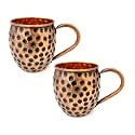 INDIAN ART VILLA Pure Copper Round Shaped Black Hammered Design Moscow Mule Beer Mug Cup, Volume-500ML, Set of 2
