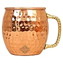 INDIAN ART VILLA Pure Copper Round Shaped Bimbled Hammered Design Moscow Mule Beer Mug Cup, Best for Beer Cocktail Parties, Barware, Volume-600ML