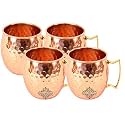 INDIAN ART VILLA Pure Copper Round Shaped Shine Hammered Design Moscow Mule Beer Mug Cup, Best for Beer Cocktail Parties, Barware, Volume-530ML