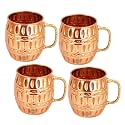 INDIAN ART VILLA Pure Copper Round Barrel Shaped Design Moscow Mule Beer Mug Cup, Best for Beer Cocktail Parties, Barware, Volume-530ML, Set of 4