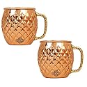 INDIAN ART VILLA Pure Copper Round Shaped Diamond Hammered Design Moscow Mule Beer Mug Cup, Best for Beer Cocktail Parties, Barware, Volume-600ML