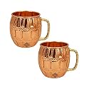 INDIAN ART VILLA Pure Copper Round Shaped Barrel Design Moscow Mule Beer Mug Cup, Best for Beer Cocktail Parties, Barware, Volume-600ML, Set of 2