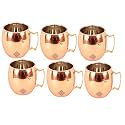INDIAN ART VILLA Pure Copper Round Shaped Plain Design Moscow Mule Beer Mug Cup, Volume-530ML, Set of 6