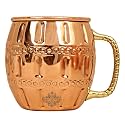 INDIAN ART VILLA Pure Copper Round Shaped Barrel Design Moscow Mule Beer Mug Cup, Best for Beer Cocktail Parties, Barware, Volume-600ML