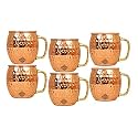 INDIAN ART VILLA Pure Copper Round Shaped Bimbled Hammered Design Moscow Mule Beer Mug Cup, Best for Beer Cocktail Parties, Barware, Volume-600ML, Set of 6