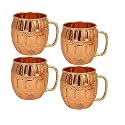 INDIAN ART VILLA Pure Copper Round Shaped Barrel Design Moscow Mule Beer Mug Cup, Best for Beer Cocktail Parties, Barware, Volume-600ML, Set of 4