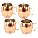 INDIAN ART VILLA Pure Copper Round Shaped Plain Design Moscow Mule Beer Mug Cup, Volume-530ML, Set of 4