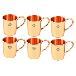 indian art villa pure copper straight shaped rolled edge plain design moscow mule beer mug cup best for beer cocktail parties barware volume-400ml set of 2