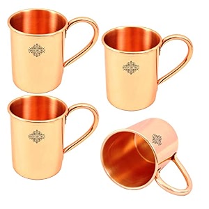 indian art villa pure copper straight shaped rolled edge plain design moscow mule beer mug cup best for beer cocktail parties barware volume-400ml set of 4