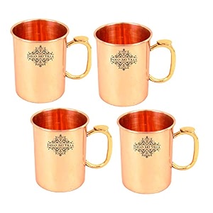 indian art villa pure copper straight shaped thumb gripp handled plain design moscow mule beer mug cup volume-530ml set of 4