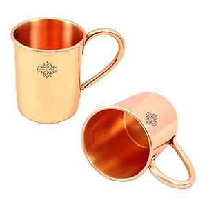 indian art villa pure copper straight shaped rolled edge plain design moscow mule beer mug cup best for beer cocktail parties barware volume-400ml set of 2