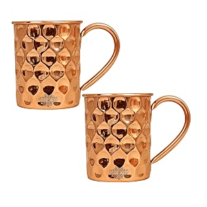 indian art villa pure copper straight shaped diamond design moscow mule beer mug cup best for beer cocktail parties barware volume-500ml set of 2