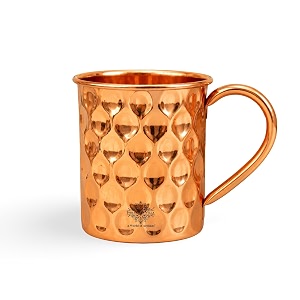 indian art villa pure copper straight shaped diamond design moscow mule beer mug cup best for beer cocktail parties barware volume-500ml