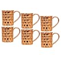 INDIAN ART VILLA Pure Copper Straight Shaped Diamond Design Moscow Mule Beer Mug Cup, Best for Beer Cocktail Parties, Barware, Volume-500ML, Set of 6