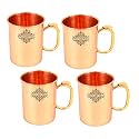INDIAN ART VILLA Pure Copper Straight Shaped Thumb Gripp Handled Plain Design Moscow Mule Beer Mug Cup, Volume-530ML, Set of 4