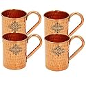 INDIAN ART VILLA Pure Copper Straight Shaped Hammered Design Moscow Mule Beer Mug Cup, Best for Beer Cocktail Parties, Barware, Volume-415ML, Set of 4