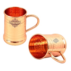 indian art villa pure copper tankard shaped ringed design moscow mule beer mug cup best for beer cocktail parties barware volume-600ml set of 2