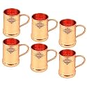 INDIAN ART VILLA Pure Copper Tankard Shaped Ringed Design Moscow Mule Beer Mug Cup, Best for Beer Cocktail Parties, Barware, Volume-600ML, Set of 6