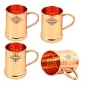 INDIAN ART VILLA Pure Copper Tankard Shaped Ringed Design Moscow Mule Beer Mug Cup, Best for Beer Cocktail Parties, Barware, Volume-600ML, Set of 4
