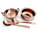 Indian Art Villa Serving Set of Stainless Steel with Rose Gold Finish Hammered Design Handi, Kadhai & 2 Serving Spoon, 4 Pieces Set