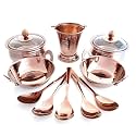 Indian Art Villa Serving Set of Stainless Steel with Rose Gold Finish Hammered Design 2 Handi with Lids, 2 Kadhai, Bucket & 5 Serving Spoon, 12 Pieces Set