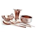 INDIAN ART VILLA Stainless Steel Rose Gold Finish Serving Set - Kadhai, Handi, Bucket, Serving Spoons, Hammered Design, Complete Serveware &amp; Tableware Collection, Set of 6 Pieces