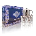 INDIAN ART VILLA Steel Copper Drinkware Gift Set of Lasered Floral Design 1 Jug &amp; 4 Glass with Blue Box, Gift Item for Diwali, Bithday &amp; Parties, Jug-1.5 Litre &amp; Glass-300 ml