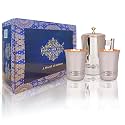 INDIAN ART VILLA Steel Copper Drinkware Gift Set of Mirror Line Design 1 Jug &amp; 2 Glass with Blue Box, Gift Item for Diwali, Bithday &amp; Parties, Jug-1.5 Litre &amp; Glass-300 ml