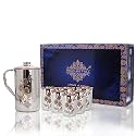 INDIAN ART VILLA Steel Copper Drinkware Gift Set of Lasered Floral Design 1 Jug &amp; 6 Glass with Blue Box, Gift Item for Diwali, Bithday &amp; Parties, Jug-1.5 Litre &amp; Glass-300 ml