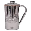 Indian Art Villa Steel Copper Embossed Design Jug Pitcher with Lid, Storage &amp; Serving Water, Beneficial for Health, Volume-1500 ML