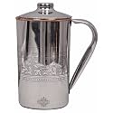 Indian Art Villa Steel Copper Embossed Design Jug Pitcher with Lid, Storage &amp; Serving Water, Beneficial for Health, Volume-1000 ML