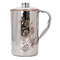 Indian Art Villa Steel Copper Floral Design Jug Pitcher with Lid, Storage &amp; Serving Water, Beneficial for Health, Volume-1500 ML