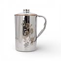 Indian Art Villa Steel Copper Floral Design Jug Pitcher with Lid, Storage &amp; Serving Water, Beneficial for Health, Volume-2000 ML