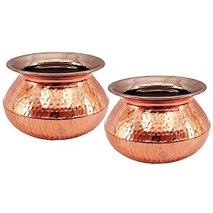indian art villa steel copper hammered design punjabi handi tableware amp serveware item for home hotel amp restaurants volume-450 ml set of 2