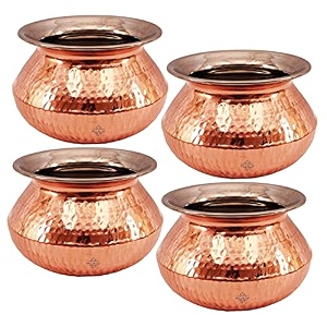 indian art villa steel copper hammered design punjabi handi tableware amp serveware item for home hotel amp restaurants volume-700 ml set of 4