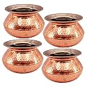 Indian Art Villa Steel Copper Hammered Design Punjabi Handi, Tableware &amp; Serveware Item for Home, Hotel &amp; Restaurants, Volume-450 ml, Set of 4