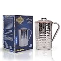 Indian Art Villa Steel Copper Hammered Design Carafes with Lid, Storage & Serving Water, Beneficial for Health, Volume-1000 ML
