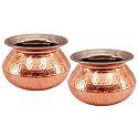Indian Art Villa Steel Copper Hammered Design Punjabi Handi, Tableware &amp; Serveware Item for Home, Hotel &amp; Restaurants, Volume-1700 ml, Set of 2