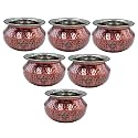 Indian Art Villa Steel Copper Hammered Design Antique Dark Tone Punjabi Handi, Tableware &amp; Serveware Item for Home, Hotel &amp; Restaurants, Volume-4200 ml, Set of 6