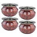 Indian Art Villa Steel Copper Hammered Design Antique Dark Tone Punjabi Handi, Tableware &amp; Serveware Item for Home, Hotel &amp; Restaurants, Volume-4200 ml, Set of 4