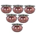 Indian Art Villa Steel Copper Hammered Design Antique Dark Tone Punjabi Handi, Tableware &amp; Serveware Item for Home, Hotel &amp; Restaurants, Volume-825 ml, Set of 6