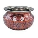 Indian Art Villa Steel Copper Hammered Design Antique Dark Tone Punjabi Handi, Tableware &amp; Serveware Item for Home, Hotel &amp; Restaurants, Volume-450 ml