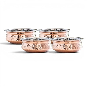 indian art villa steel copper serving handi bowl serveware amp tableware home restaurant volume-300 ml pack of 4