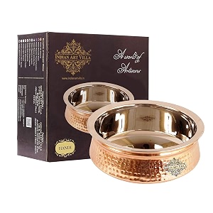 indian art villa steel copper serving handi bowl serveware amp tableware home restaurant volume-300 ml pack of 1