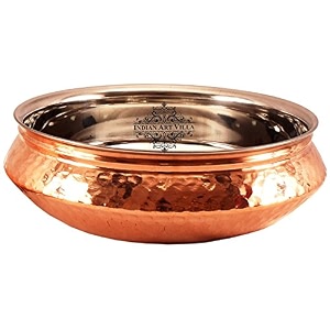 indian art villa steel copper serving handi bowl serveware amp tableware home restaurant volume-3100 ml pack of 1