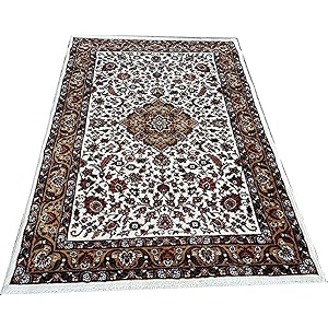 beautiful home dcor 6x9 feet kashmiri design soft thick silk carpet for living room ivory 180 x 270 cm